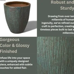 Emissary 21in Teal Stoneware Round Planter