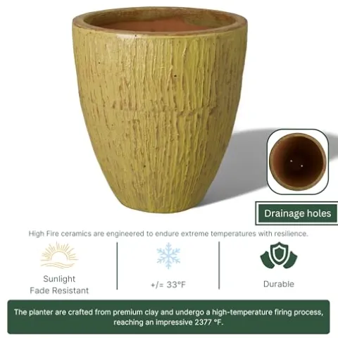 Emissary 26in Yellow Stoneware Round Planter