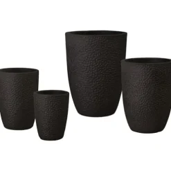 Emissary Matt Black Stoneware Round Planters Set of 4 19in x 25.5in