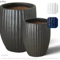 Emissary Matte Black Stoneware Round Planters Set of 2 21in. L x 25in. H