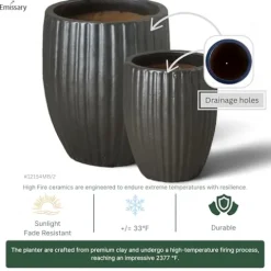 Emissary Matte Black Stoneware Round Planters Set of 2 21in. L x 25in. H