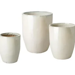 Emissary Pearl White Stoneware Round Planters Set of 3 22in x 28in