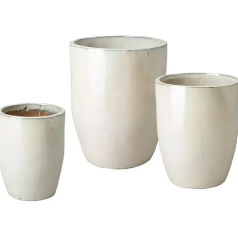Emissary Pearl White Stoneware Round Planters Set of 3 22in x 28in