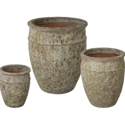 Emissary Reef Green Stoneware Round Planters Set of 3 22in L x 27.5in H