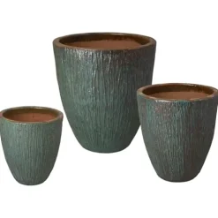 Emissary Ripple Planters S/3 Green 19″, 24″, 29.5″ H