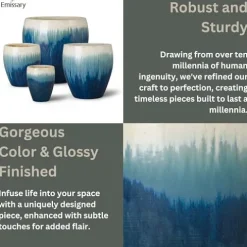 Emissary Set of 4 Blue Snow Round Stoneware Planters (13in, 16in, 19in, 23.5in)