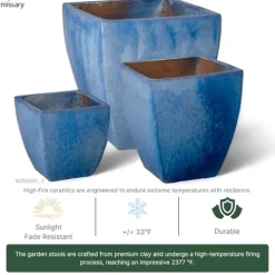 Emissary Square Stoneware Planter Blue 19″ x 19″ x 21