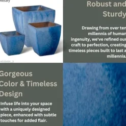 Emissary Square Stoneware Planter Set of 3 Blue