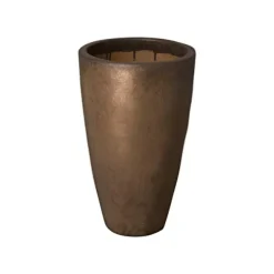 Emissary Tall 18 in. Metallic Ceramic Round Planter with Drainage Hole