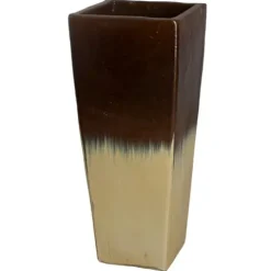Emissary Tall Ceramic Square Planter 15 in. Cream/Java