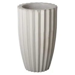 Emissary Tall Gray Ceramic Round Planter 17 in.