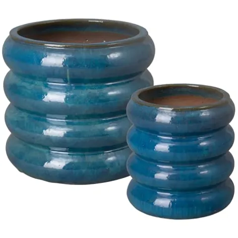 Emissary Teal Stoneware Round Planters Set of 2 23in L x 22in H