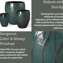 Emissary Teal Stoneware Round Planters 20in x 22in (Set of 3)