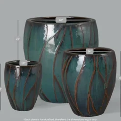 Emissary Teal Stoneware Round Planters 20in x 22in (Set of 3)