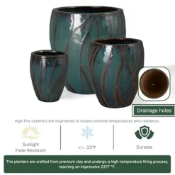 Emissary Teal Stoneware Round Planters 20in x 22in (Set of 3)