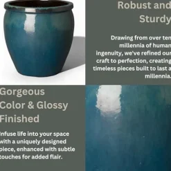 Emissary Teal Stoneware Round Planter 26in x 26in