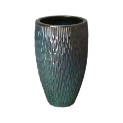 Emissary Teal Stoneware Round Planter 17in L x 27in H