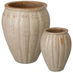 Emissary Tropical Sand Stoneware Round Planters Set of 2 22in x 27in