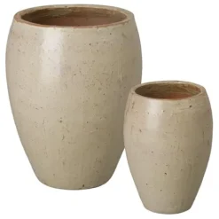Emissary Tropical Sand Stoneware Round Planters Set of 2 18in x 24in