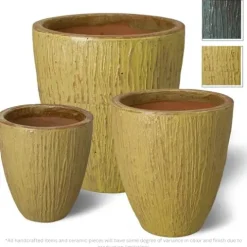 Emissary Yellow Stoneware Round Planters Set of 3 26in x 29.5in