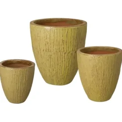 Emissary Yellow Stoneware Round Planters Set of 3 26in x 29.5in