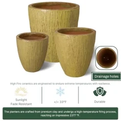 Emissary Yellow Stoneware Round Planters Set of 3 26in x 29.5in
