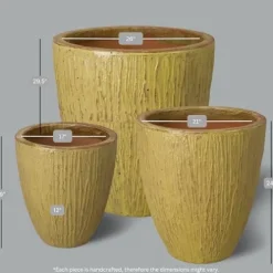 Emissary Yellow Stoneware Round Planters Set of 3 26in x 29.5in