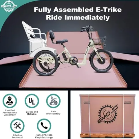 EMOJO Bull 8.5″ Low Step Through Electric Tricycle 500W 7-Speed Ivory