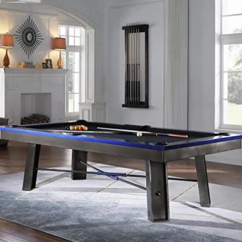 Empire USA Plank & Hide – Maddox Billiard Pool Table Gunmetal Grey w/ Electric Blue