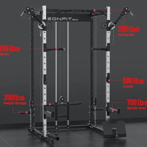 EonfitOmni Power Cage 1200 LBS Multi-Functional Home Gym Rack with Cable Crossover System