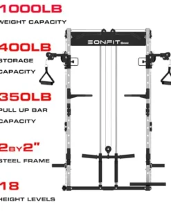 EonfitOmni Power Cage with Pulley System, Squat Power Rack Home Gym Cable Crossover LAT Pulldown Fitness Machines Black
