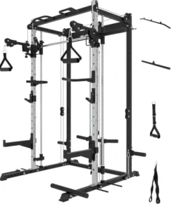 EonfitOmni Power Rack Smith Machine for Home Gym System Black