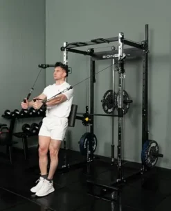 EonfitOmni Power Rack Smith Machine with Cable Crossover Red (with Pad Support)