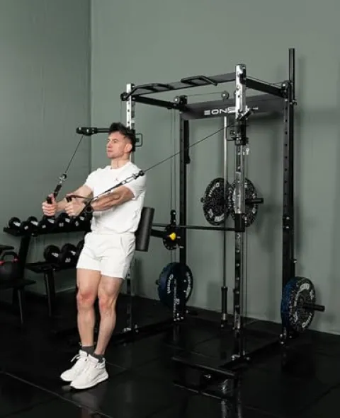 EonfitOmni Power Rack Smith Machine with Cable Crossover Red (with Pad Support)