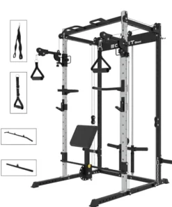 EonfitOmni Power Rack with LAT Pulldown Cable Crossover Pulley System Black7