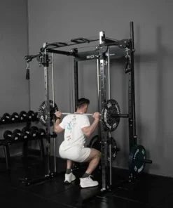 EonfitOmni Smith Machine Power Cage Multifunctional Squat Rack with Smith Bar, Pulley System for Strength Training Equipment 1000lbs Red3