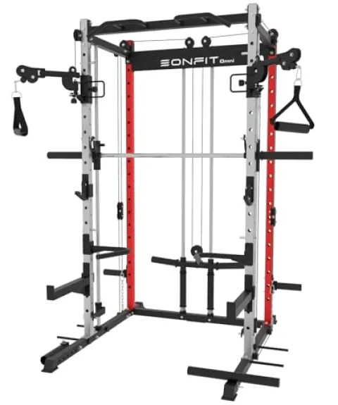 EonfitOmni Smith Machine Power Cage Squat Rack with Cable Crossover, Red320