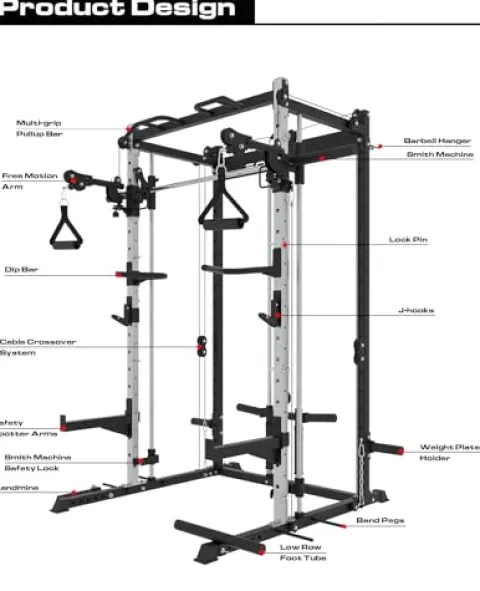 EonfitOmni Smith Machine Power Cage Squat Rack with Cable Crossover, Red320
