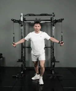 EonfitOmni Smith Machine Squat Rack with Cable Crossover Red/Black Bench