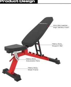 EonfitOmni Smith Machine Squat Rack with Cable Crossover Red/Black Bench