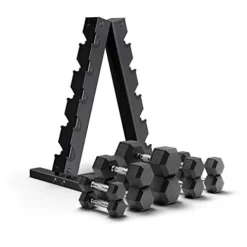 Epic Fitness Premium Hex Dumbbell Set with A-Frame Rack Black