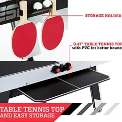 ESPN Sports Air Hockey Game Table 72 Inch Indoor Arcade Gaming Set White/Black/Red