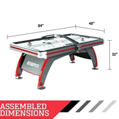 ESPN Sports Air Hockey Game Table 84 Inch Indoor Arcade Gaming Set Gray White Red