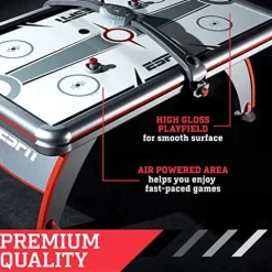 ESPN Sports Air Hockey Game Table 84 Inch Indoor Arcade Gaming Set Gray White Red