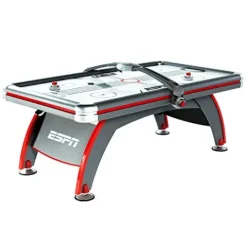 ESPN Sports Air Hockey Game Table 84 Inch Indoor Arcade Gaming Set Gray White Red