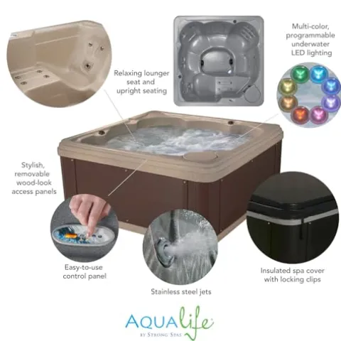 Essential Hot Tubs Inland 5-6 Person Plug & Play Spa 24 Jets LED Gray Granite