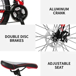 EUROBIKE 26” Full Suspension Mountain Bike 21 Speed Folding Bicycle Men or Women MTB G6 Red