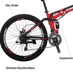 EUROBIKE 26” Full Suspension Mountain Bike 21 Speed Folding Bicycle Men or Women MTB G6 Red