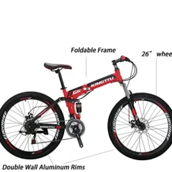 EUROBIKE 26” Full Suspension Mountain Bike 21 Speed Folding Bicycle Men or Women MTB G6 Red
