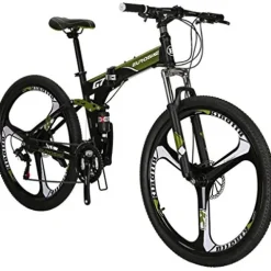 EUROBIKE Folding Bikes TSM G7 Mountain Bike Dual Disc Brake 21 Speed Adult Bike Armygerrn 3-Spoke